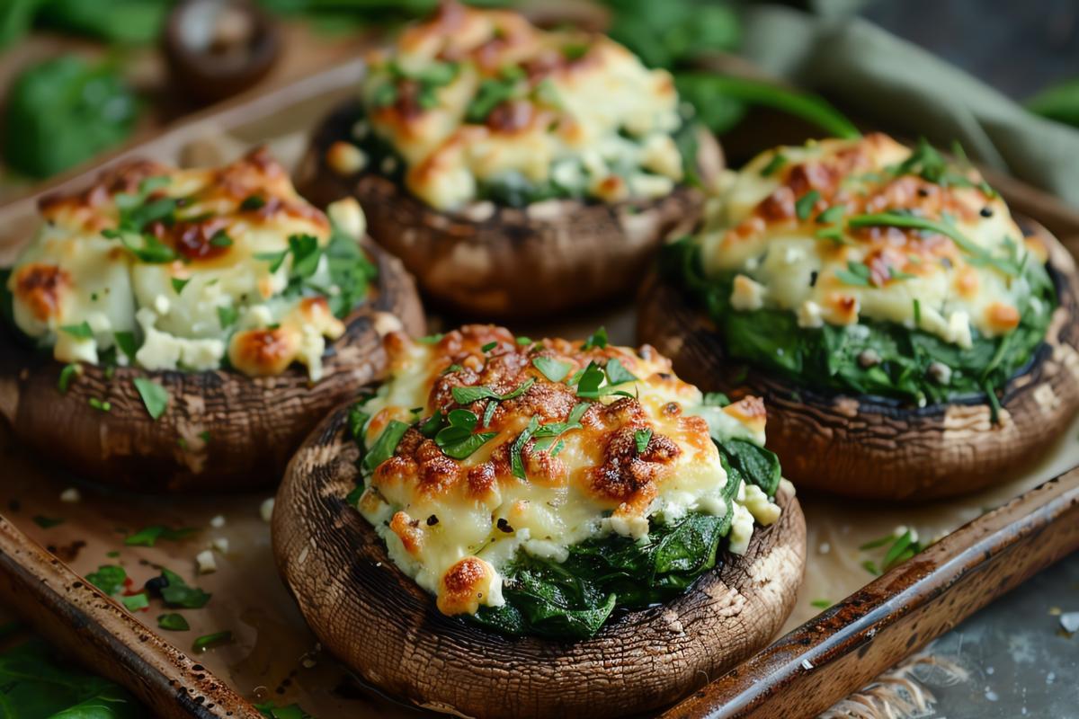Vegan Spinach and Feta Stuffed Mushrooms
