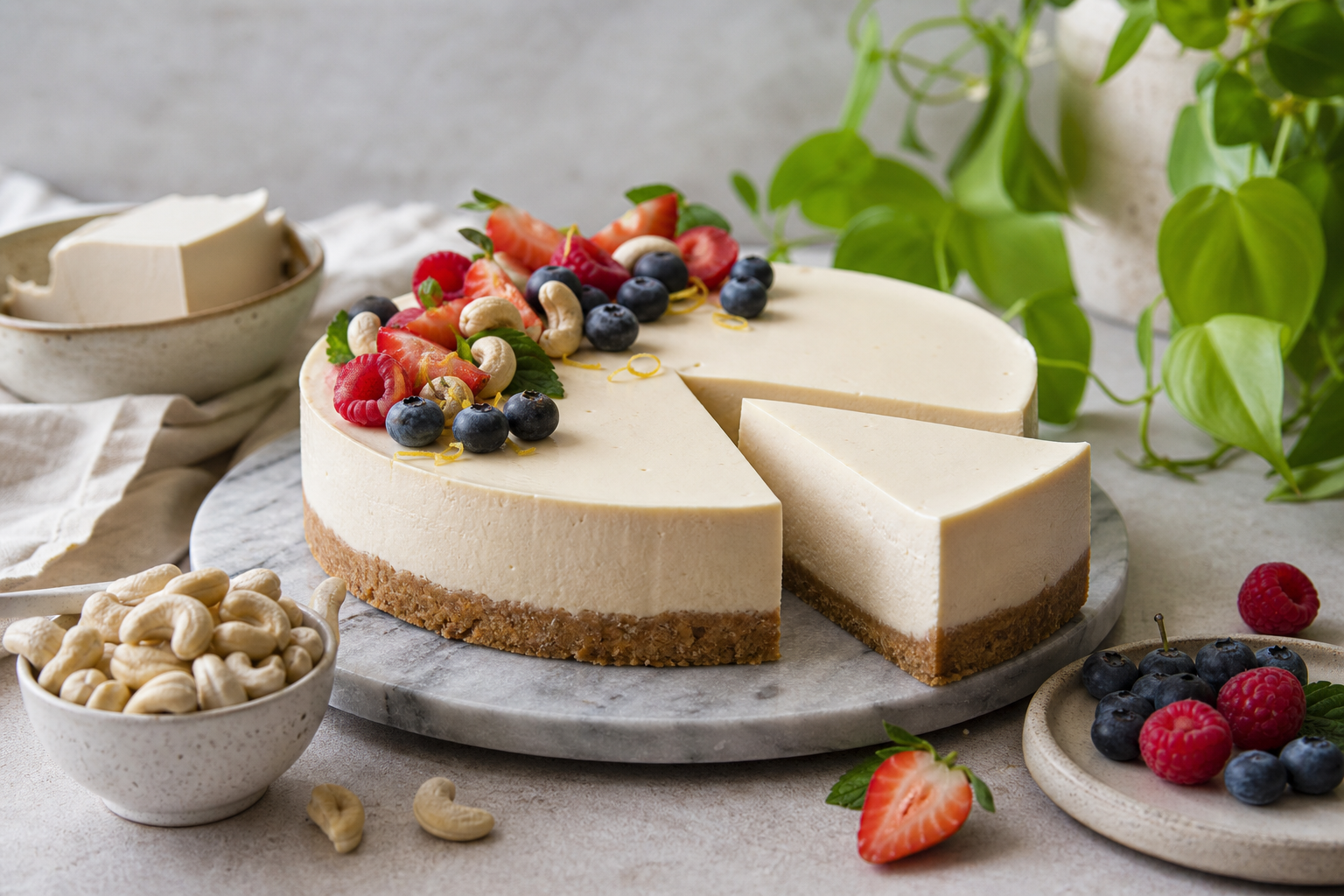 Baking the Perfect Vegan Cheesecake Using Cashews and Tofu