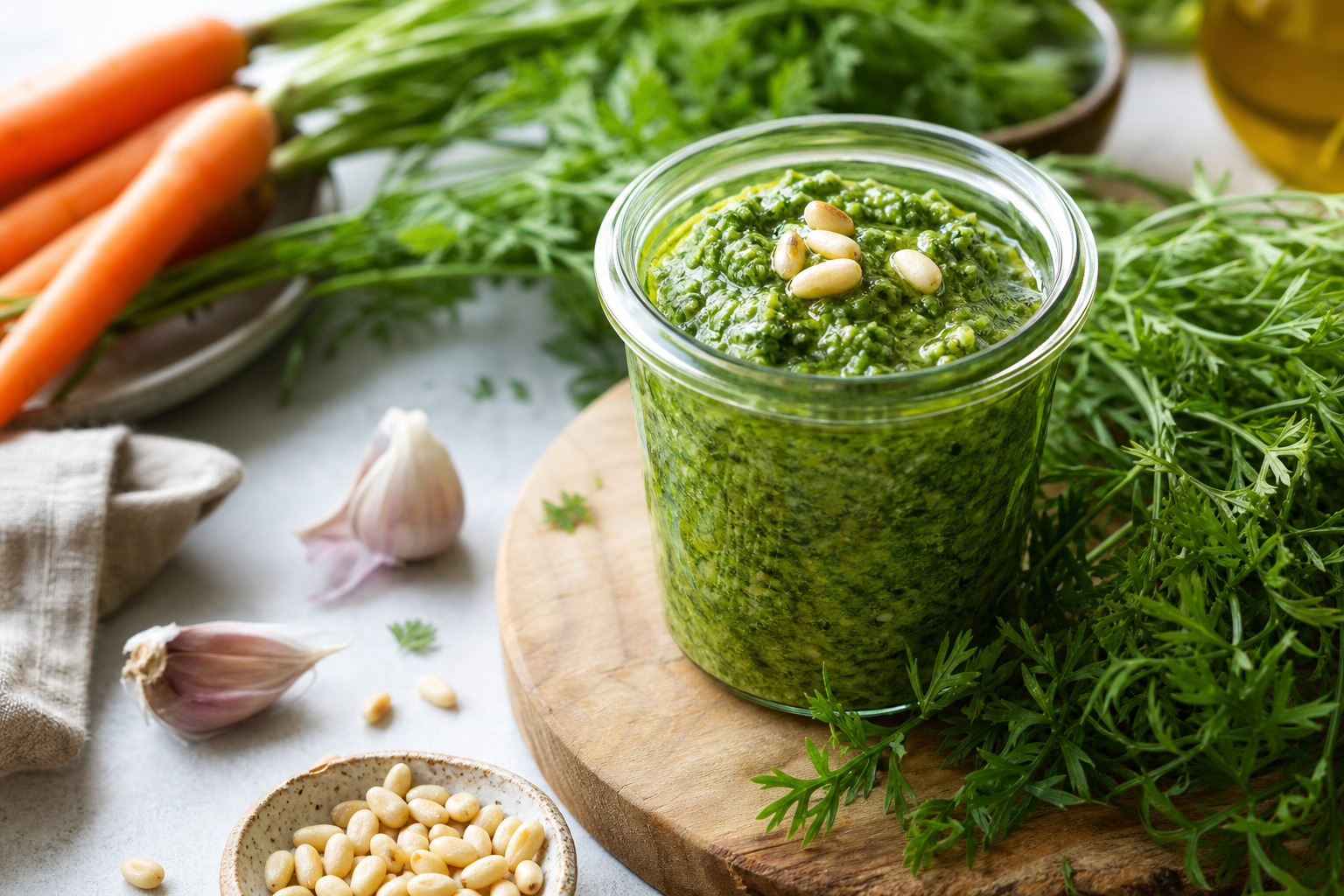 Don’t Throw Out Your Carrot Tops! Try This Vegan Pesto