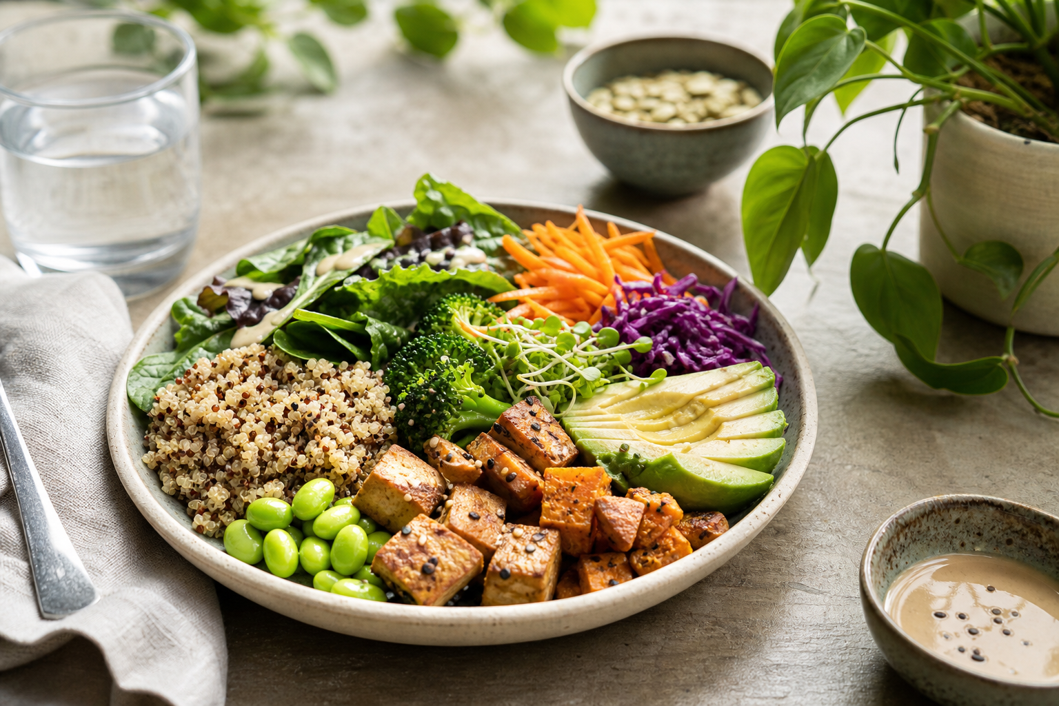 How can I create a balanced vegan lunch plate in 2025?