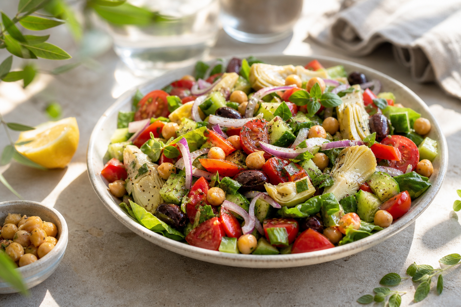 How can I create a Mediterranean-inspired vegan salad in 2026?