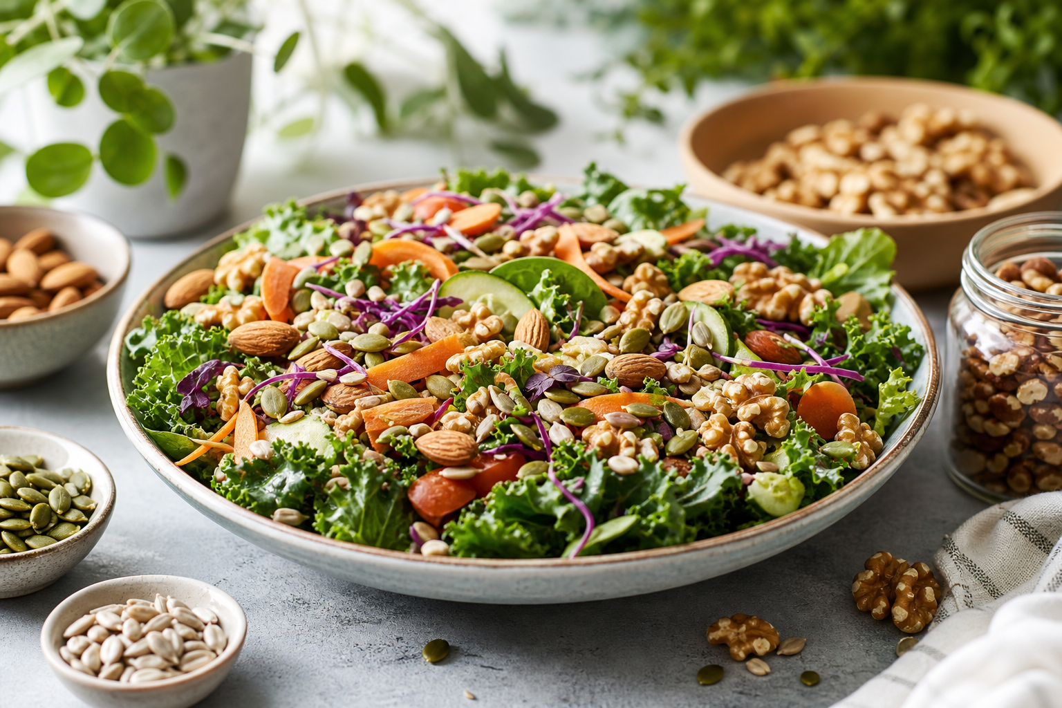 How can I incorporate nuts and seeds into my vegan salad for added nutrition in 2026?