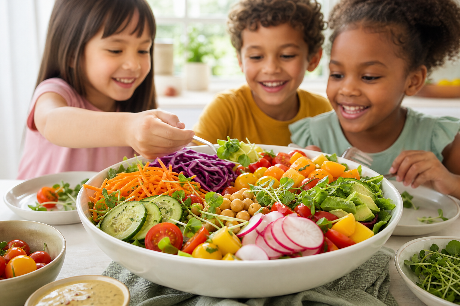 How can I make a colorful vegan salad that appeals to kids in 2026?