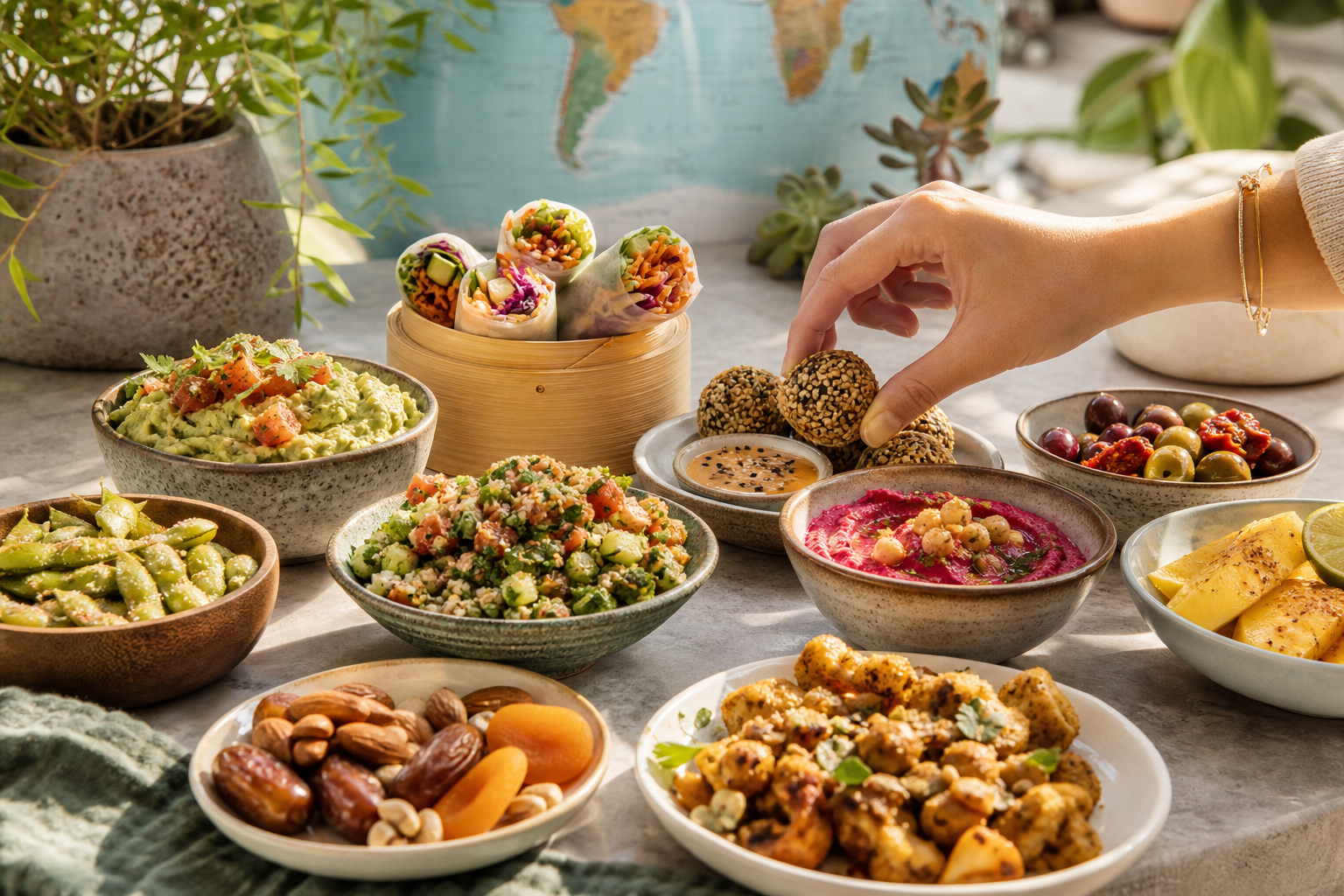 How can I mix up my vegan snack routine with international flavors in 2025?