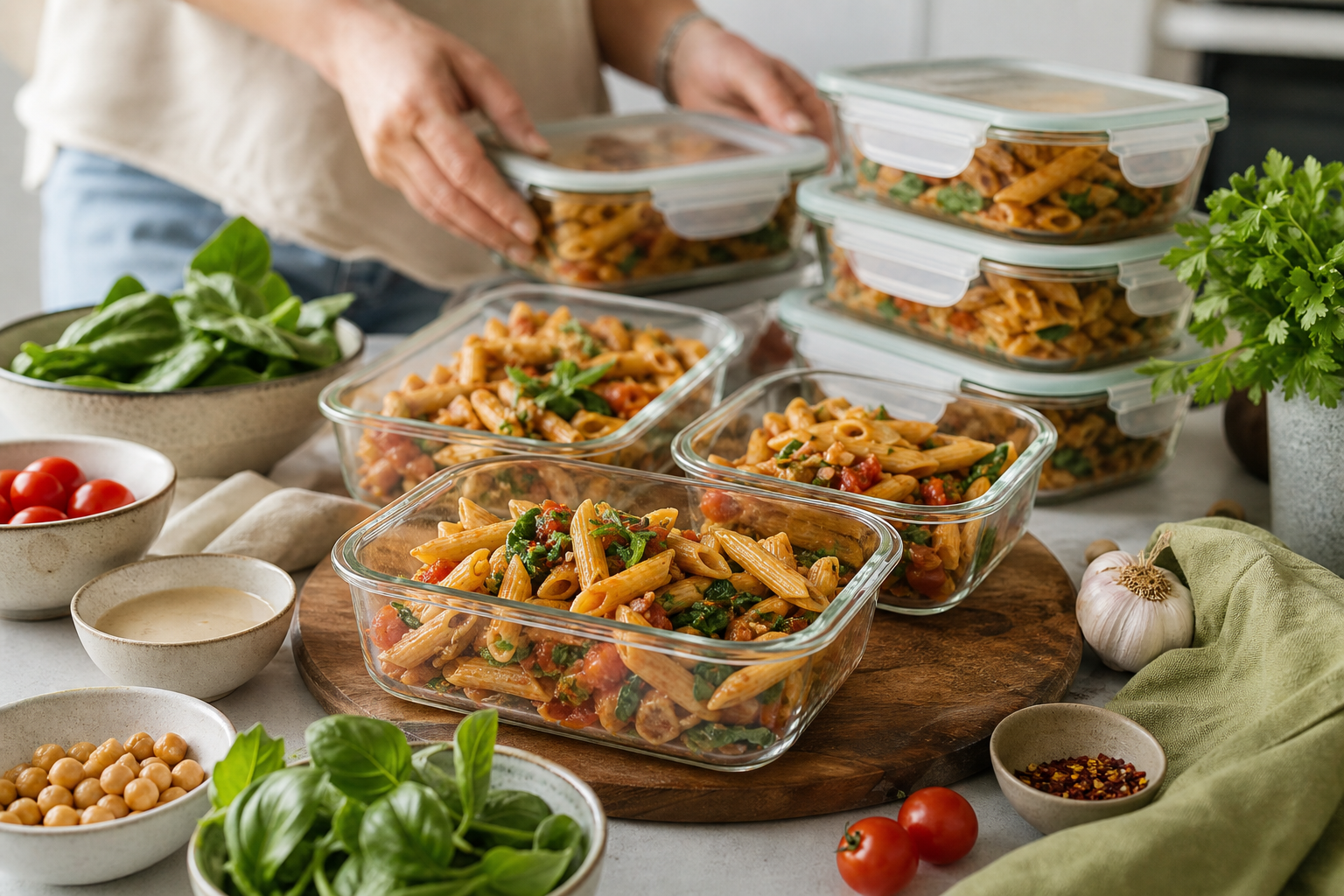 How can I prepare vegan pasta ahead of time for busy weeknights in 2026?