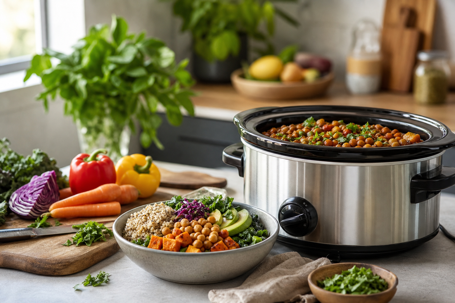 How can I use a slow cooker for quick vegan meals in 2025?