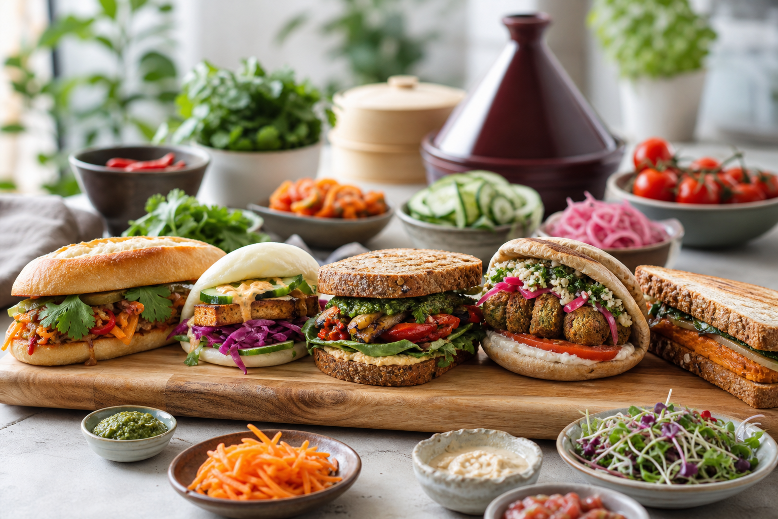 How can I use different cuisines to inspire my vegan sandwich recipes in 2026?