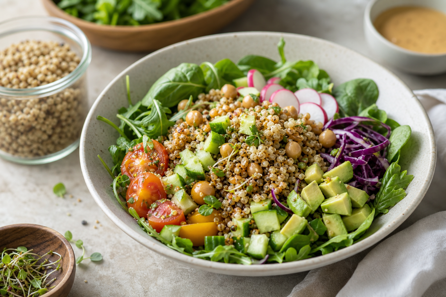 How can I use grains like quinoa or farro in my vegan salads for 2026?