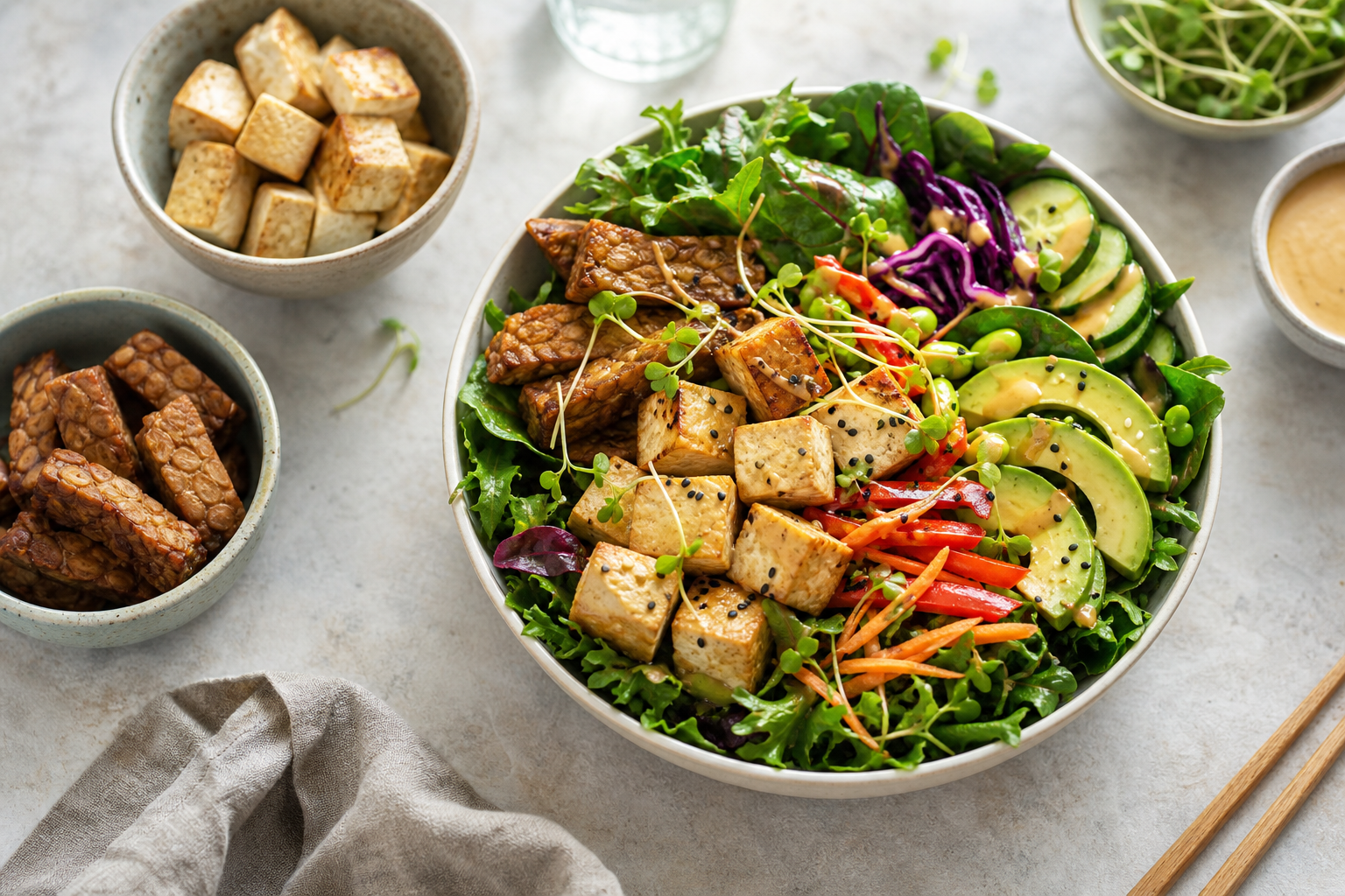 How can I utilize tofu or tempeh in my vegan lunch recipes in 2025?