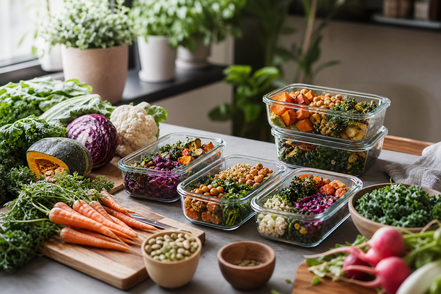 How can you incorporate seasonal vegetables into vegan meal prep in 2025?