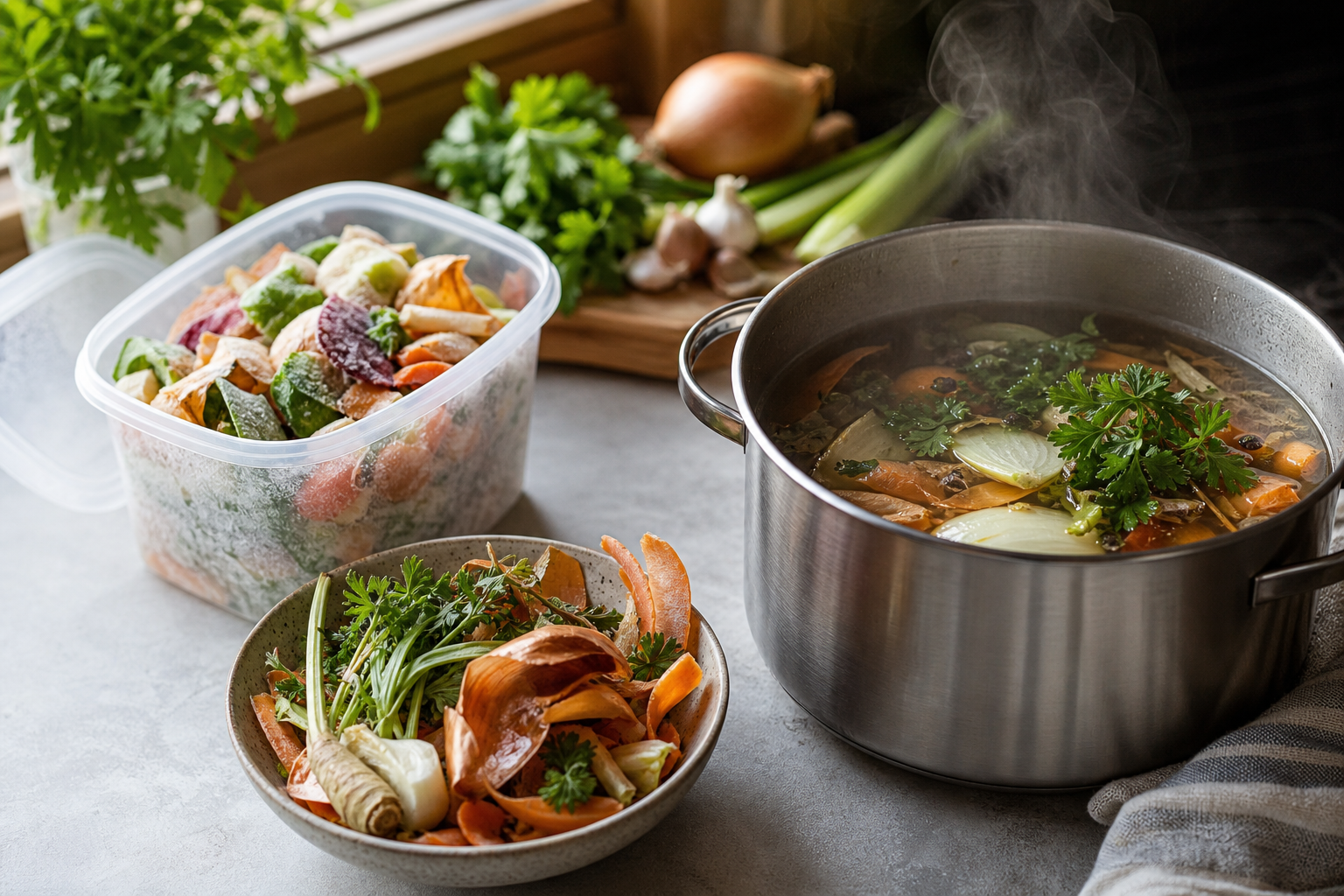 Making Vegetable Broth from Frozen Kitchen Scraps