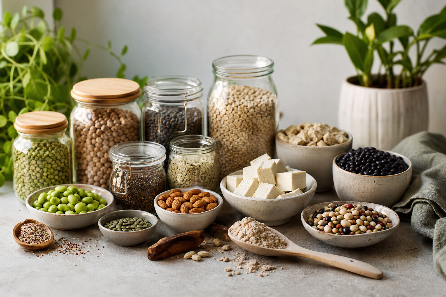 What are essential high protein vegan pantry staples for 2025?