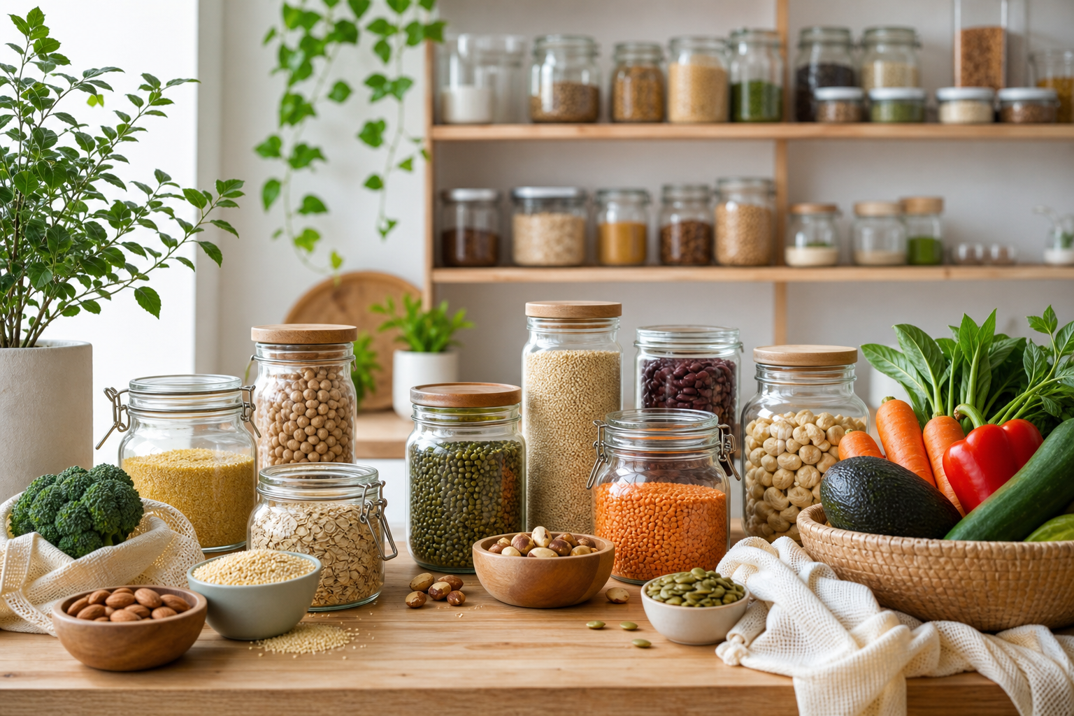What are some essential pantry staples for healthy vegan cooking in 2025?