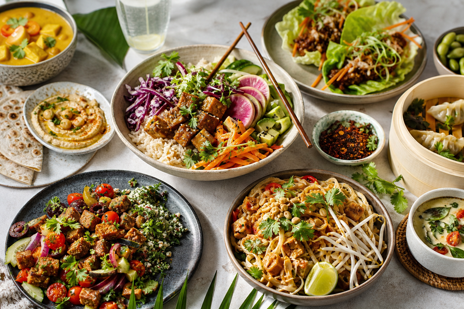 What are some healthy vegan recipes inspired by world cuisines in 2025?