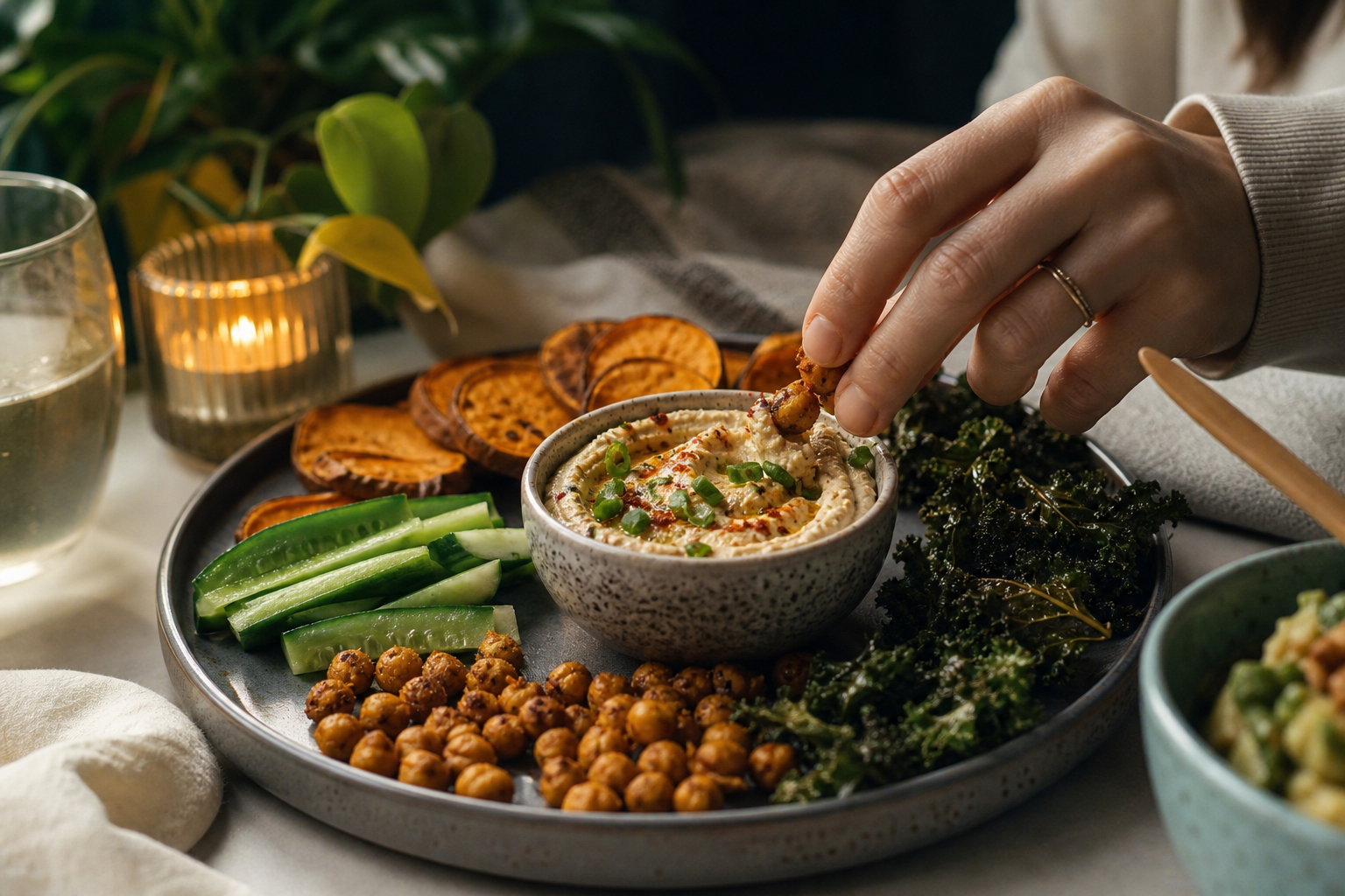 What are some satisfying savory vegan snacks for late-night cravings in 2025?
