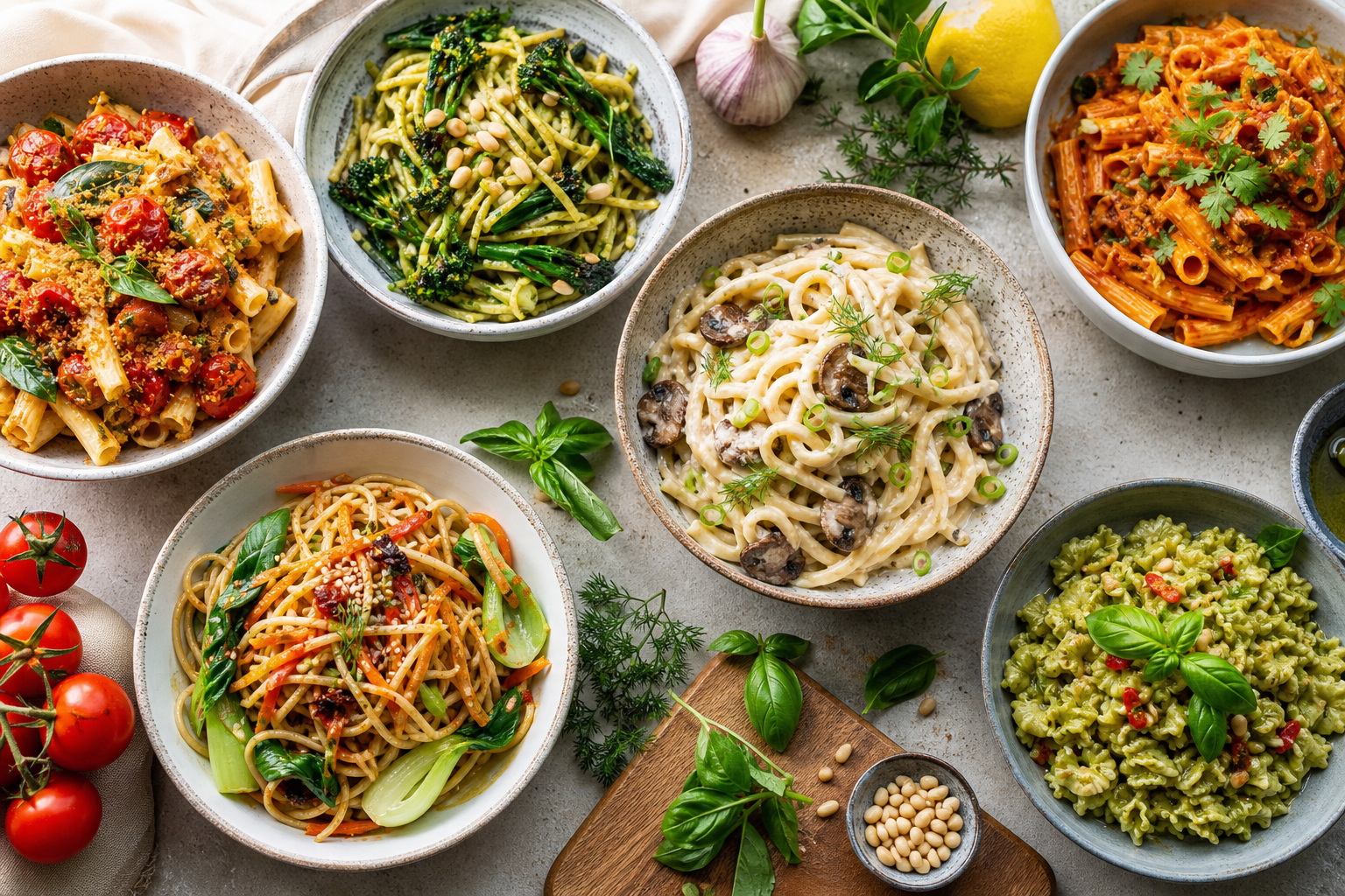 What are some vegan pasta recipes inspired by global cuisines in 2026?