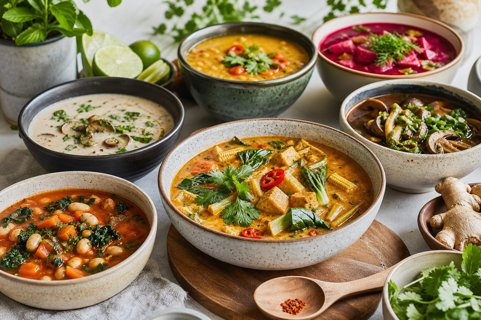 What are some vegan soup recipes influenced by world cuisines in 2026?